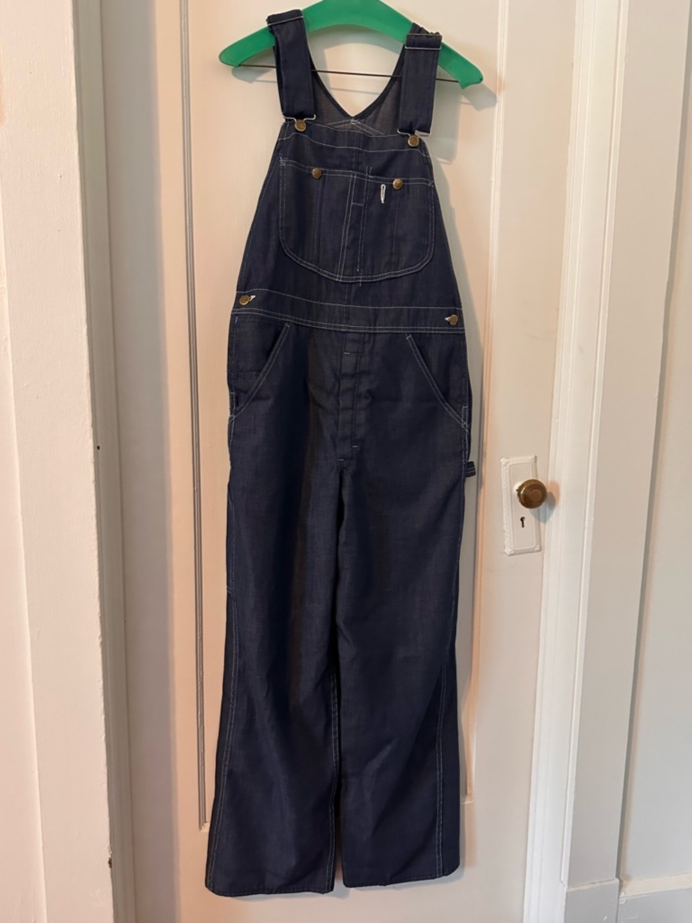 Vintage Sears Bib Denim Overalls Scovill Zipper Fly White Stitching Carpenter